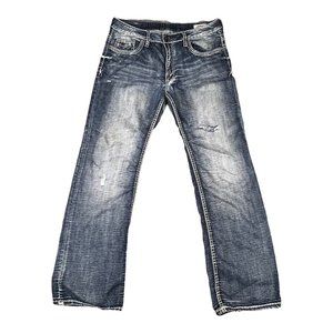 Buffalo David Bitton Dorick Straight Driven Fit Designer Blue Jeans 34x32